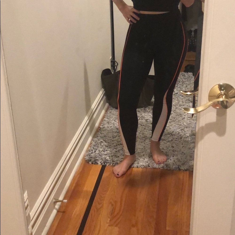 P.E Nation Black Leggings with Orange and White Side Panels